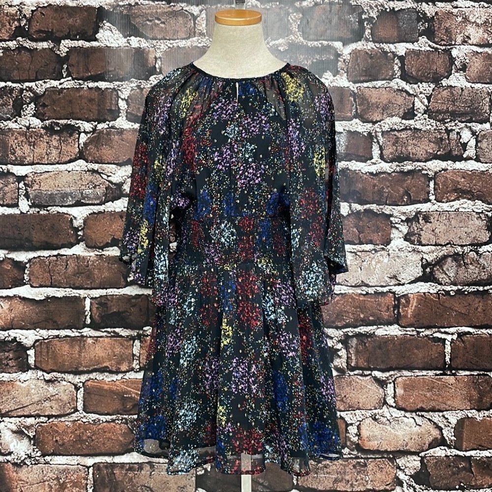 Free People Sheer Mini Dress Flowy Sleeves Shirred Black Size Medium Open Back - Picture 5 of 17